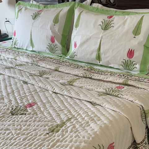 Afsana-E-Gul-Tulip Tale Handblock Printed Bedding Set