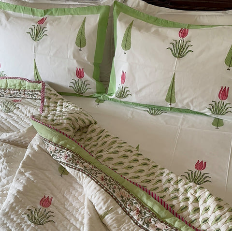 Afsana-E-Gul-Tulip Tale Double Bed Hand Block Printed Quilt