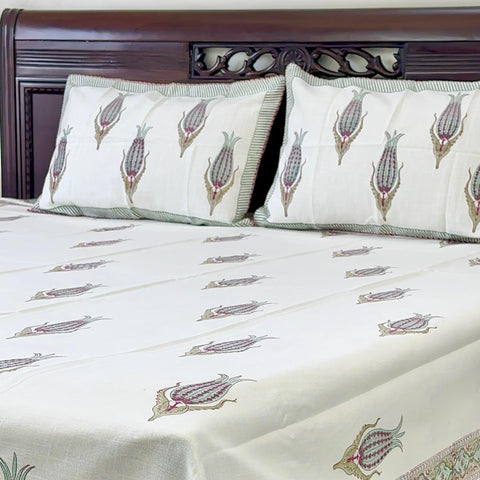 Makkaa bloom Slub Cotton Block Printed Bedcover