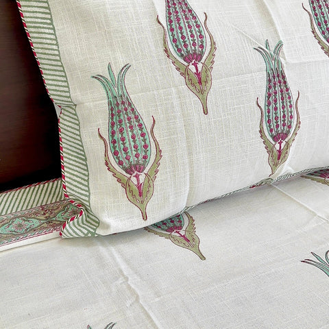 Makkaa bloom Slub Cotton Block Printed Bedcover