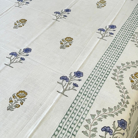 Floral Vines Slub Cotton Block Printed Bedcover