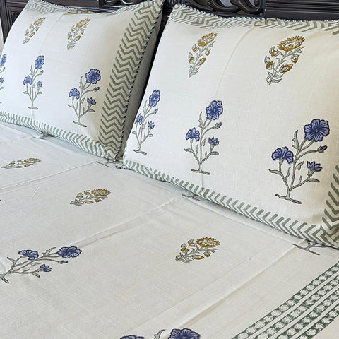 Floral Vines Slub Cotton Block Printed Bedcover